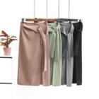 Plain Tie-waist Slit-side Skirt