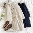 Long-sleeve Plain Double-breasted Fleece Trim Jacket