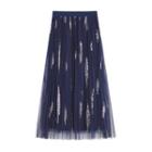 Sequined Mesh A-line Midi Skirt