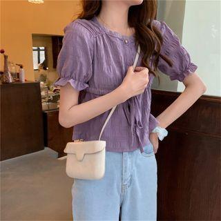 Short-sleeve Frill Trim Chiffon Top Purple - One Size
