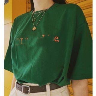 Short-sleeve Lettering T-shirt / Wide Leg Pants / Set