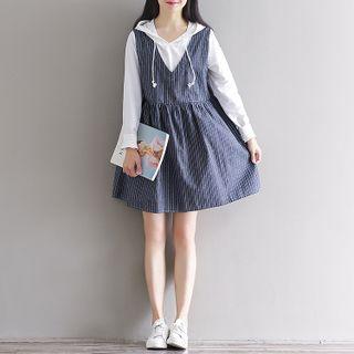Long-sleeve Mock Two-piece Hooded Mini Dress