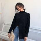 Mock-neck Slit Sweater