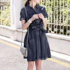 Short-sleeve Floral Denim Shirtdress