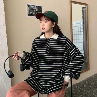 Polo-neck Striped Pullover Black - One Size