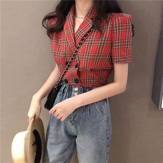 Plaid Short-sleeve Double-breasted Shirt