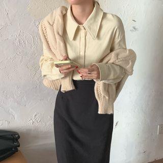 Plain Button-up Woolen Oversize Shirt