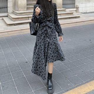 Irregular Floral Midi A-line Dress