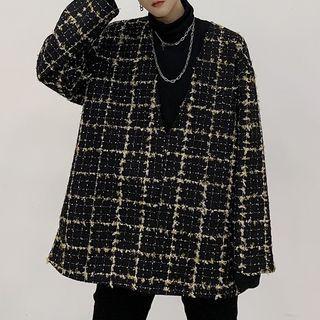 Long-sleeve V-neck Check Top