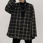 Long-sleeve V-neck Check Top