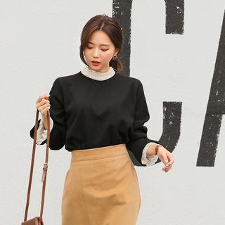 Pintuck-cuff Plain Top