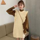 Long-sleeve Plaid Shirt / Sleeveless Mini Knit Dress