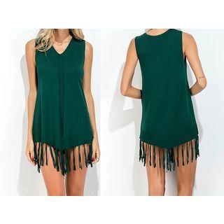 Sleeveless Fringed Hem Mini Dress