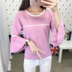 Bell-sleeve Piped Knit Top