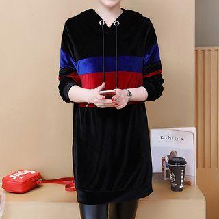 Color Block Mini Velvet Hoodie Dress
