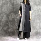 Set: Color Block Long Shirt + Wide-leg Pants