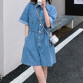 Short-sleeve Denim Jumper Shorts