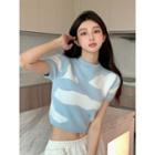 Short-sleeve Cloud Knit Crop Top Blue - One Size