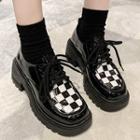 Checkerboard Lace-up Chunky Heel Pumps