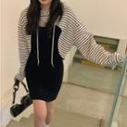 Striped Cropped Hoodie / Spaghetti-strap Mini Sheath Dress