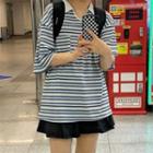 Short-sleeve Striped Polo Shirt Stripe - Blue - One Size