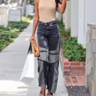 Two Tone Straight Leg Zip-up Jeans