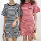 Striped Cut Out Short-sleeve T-shirt Dress