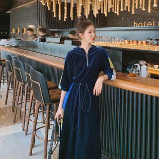 Color Block Gold Velvet Dress