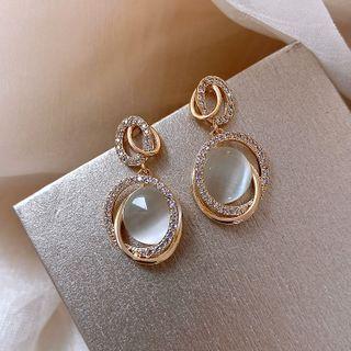 Oval Cat Eye Stone Rhinestone Dangle Earring