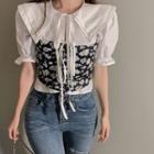 Puff-sleeve Collared Blouse / Floral Print Camisole Top