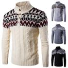 Patterned Panel Cable-knit High Neck Sweater