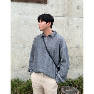 High-neck Zip-front Rib-knit Top