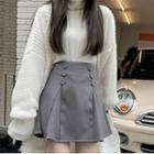 High Waist Double-breasted Mini A-line Skirt