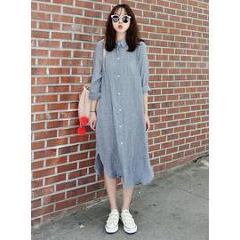 Slit-side Long Shirtdress