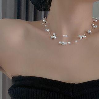 Beaded Layered Necklace 1pc - Necklace - White - One Size