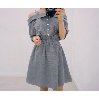 Off-shoulder Gingham Dress