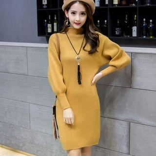 High Neck Lantern-sleeve Knit Dress