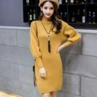 High Neck Lantern-sleeve Knit Dress