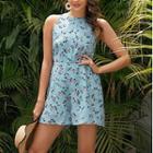 Sleeveless Floral Cutout-back Romper