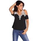 Crochet Trim Cut Out Shoulder Short Sleeve T-shirt