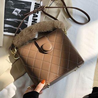 Furry Top Handle Bucket Bag