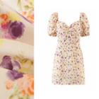 Ruched Floral Print Mini Dress