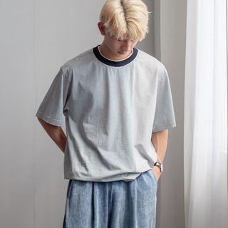 Contrast-trim Short-sleeve Striped Tee