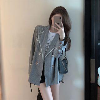 Contrast Trim Double Breast Striped Blazer