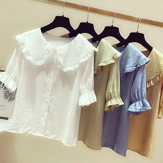 Ruffle Trim Short-sleeve Chiffon Shirt