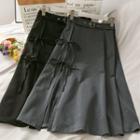 Ribbon-side High-waist Midi Skirt With Belt