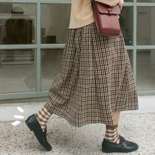 Plaid A-line Midi Skirt Plaid - Coffee - One Size