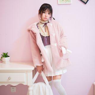 Rabbit Furry Duffle Jacket Dark Pink - One Size