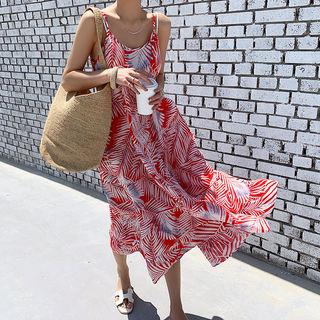 Spaghetti-strap Long Foliage Dress