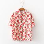 Short-sleeve Strawberry Print Chiffon Shirt